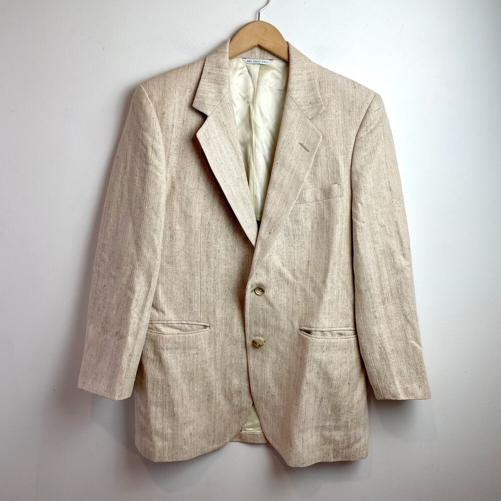 Vintage 80s 90s Classic Beige Sport Coat 38R Buffums Minimalist Linen Blazer